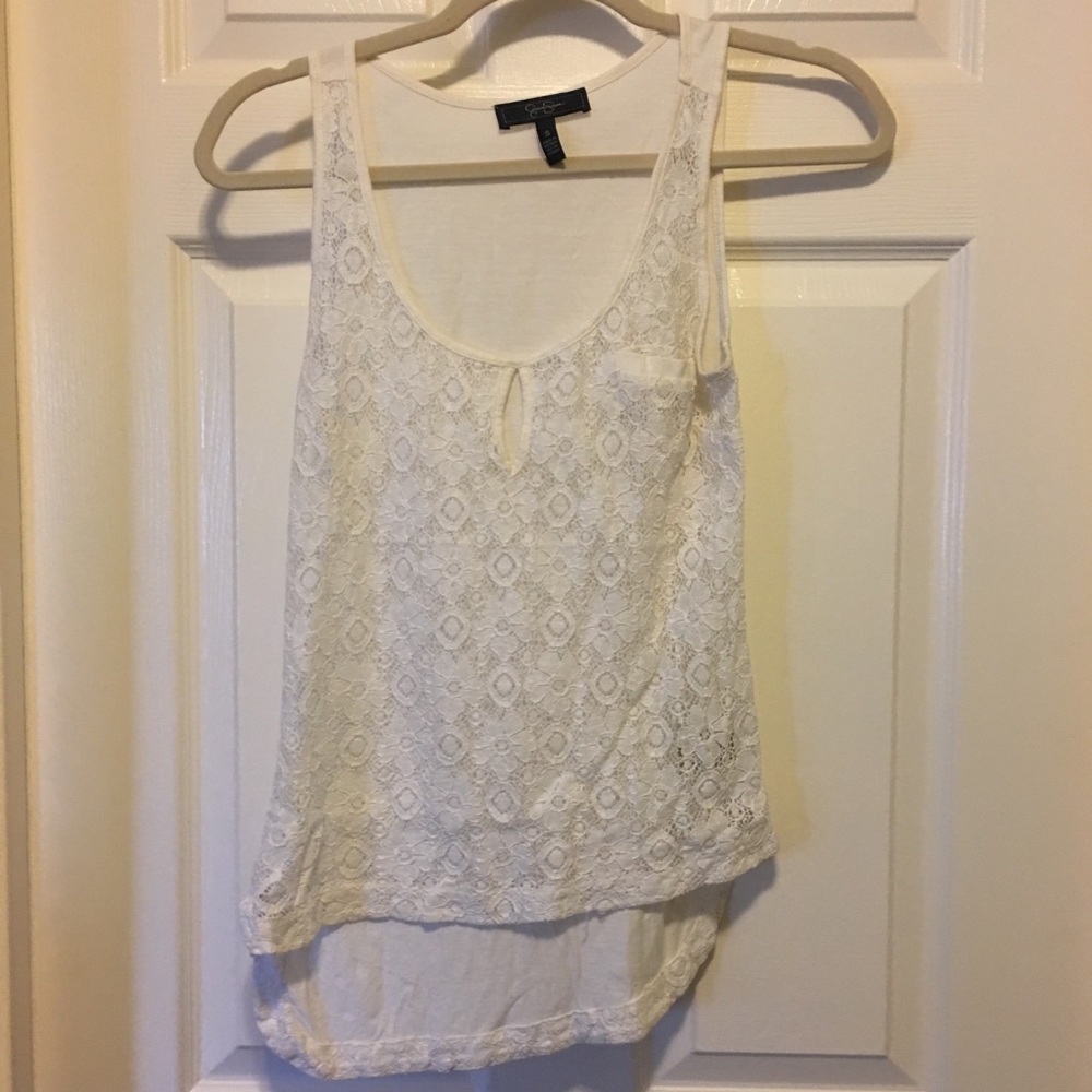 Jessica Simpson White lace front keyhole tank